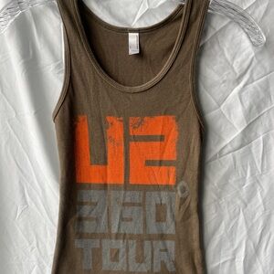 Y2K | U2's 360° Tour Deep Olive Ribbed Tank with Orange & Gray Graphic | Small